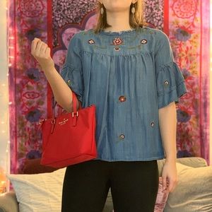 Embroidered Floral denim blouse